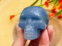 Angelite Crystal Skull, Realistic Detail Fine Art Sculpture, Metaphysical Crystal 2 Inch