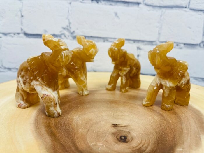 Honey Calcite Elephant Figurine, Crystal Animal Standing Statuette, Sacred Animal 3"