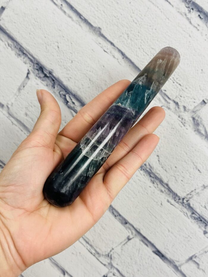 6" Fluorite Massage Wand, Rainbow Fluorite Crystal Healing Wand