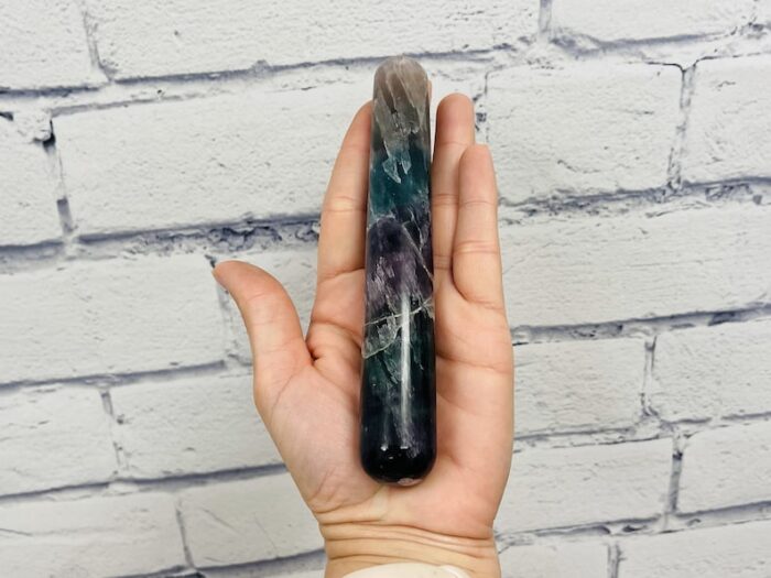 6" Fluorite Massage Wand, Rainbow Fluorite Crystal Healing Wand