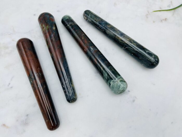 6" Bloodstone Crystal Massage Wand, Hand Polish Heliotrope Stone, Bloodstone Jasper Wand