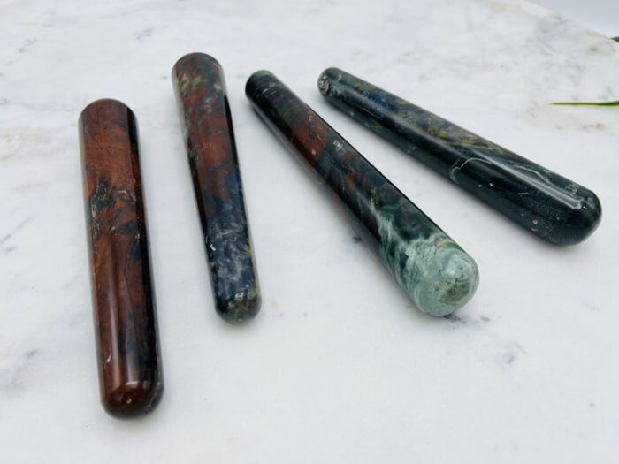 6" Bloodstone Crystal Massage Wand, Hand Polish Heliotrope Stone, Bloodstone Jasper Wand