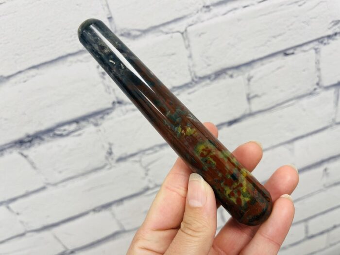 6" Bloodstone Crystal Massage Wand, Hand Polish Heliotrope Stone, Bloodstone Jasper Wand