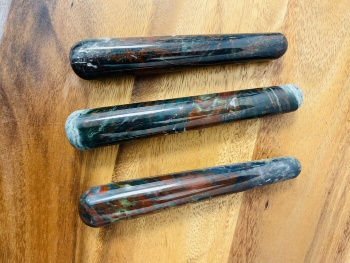 6" Bloodstone Crystal Massage Wand, Hand Polish Heliotrope Stone, Bloodstone Jasper Wand