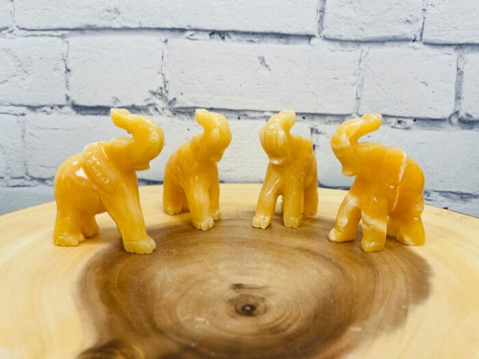 Orange Calcite Elephant Figurine, Yellow Calcite Animal Caving, Sacred Animal 3 inch