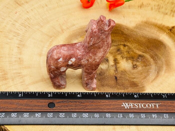 Strawberry Pink Onyx Howling Wolf Figurine, Crystal Carving Standing Statuette, Reiki Metaphysical Healing Crystal, Sacred Animal 3 Inch