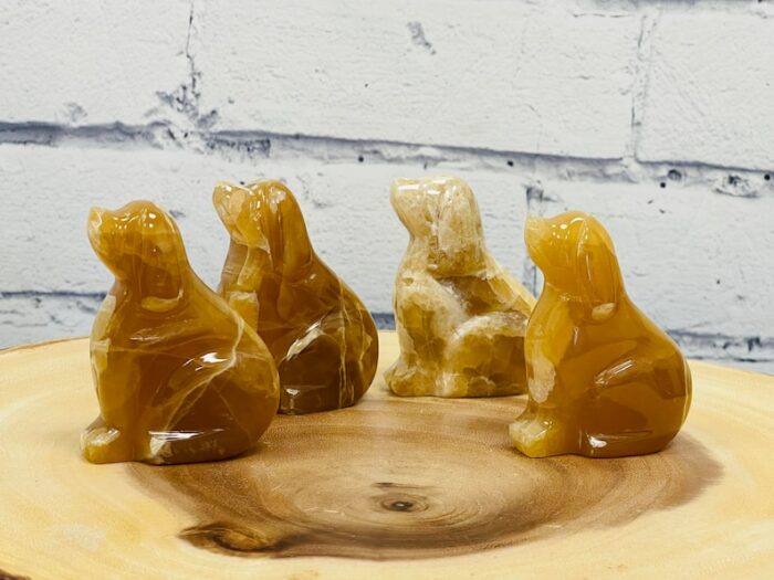 Honey Calcite Puppy Figurine, Honey Citrine Calcite Crystal Dog, Standing Statuette, Healing Crystal, Sacred Animal, 3 inch