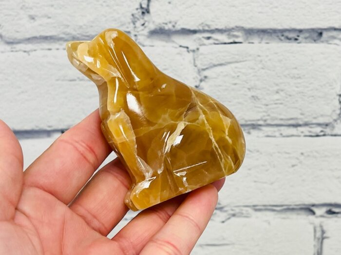 Honey Calcite Puppy Figurine, Honey Citrine Calcite Crystal Dog, Standing Statuette, Healing Crystal, Sacred Animal, 3 inch