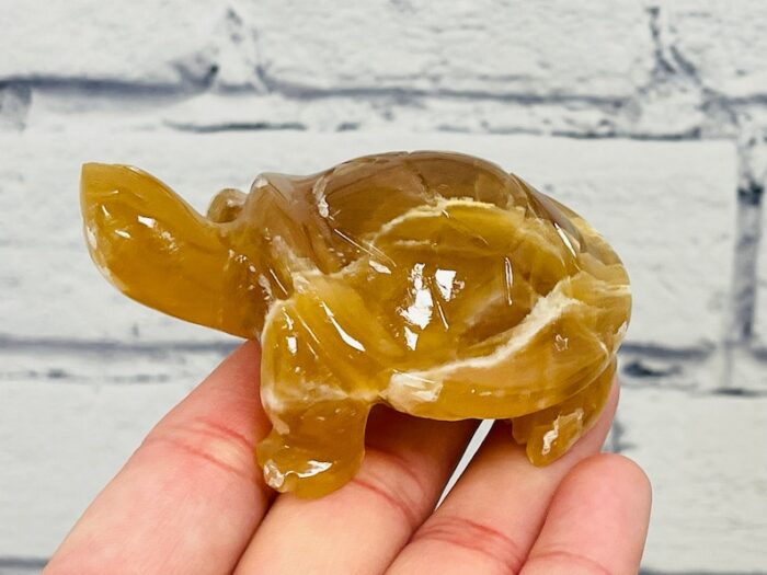 Honey Calcite Turtle Figurine, Crystal Carving Turtle, Standing Statuette, Sacred Animal, 3 inch