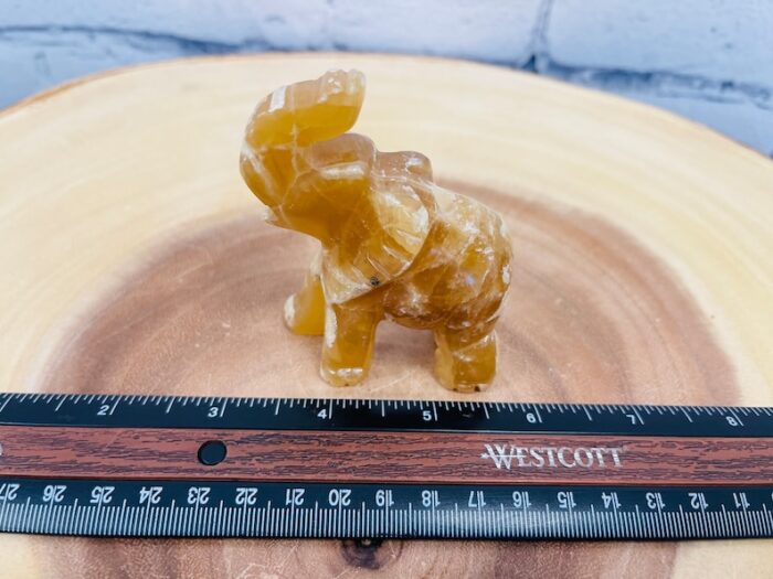 Honey Calcite Elephant Figurine, Crystal Animal Standing Statuette, Sacred Animal 3"