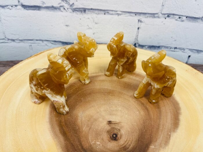 Honey Calcite Elephant Figurine, Crystal Animal Standing Statuette, Sacred Animal 3"