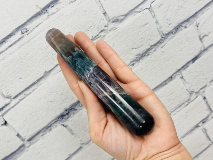 6" Fluorite Massage Wand, Rainbow Fluorite Crystal Healing Wand