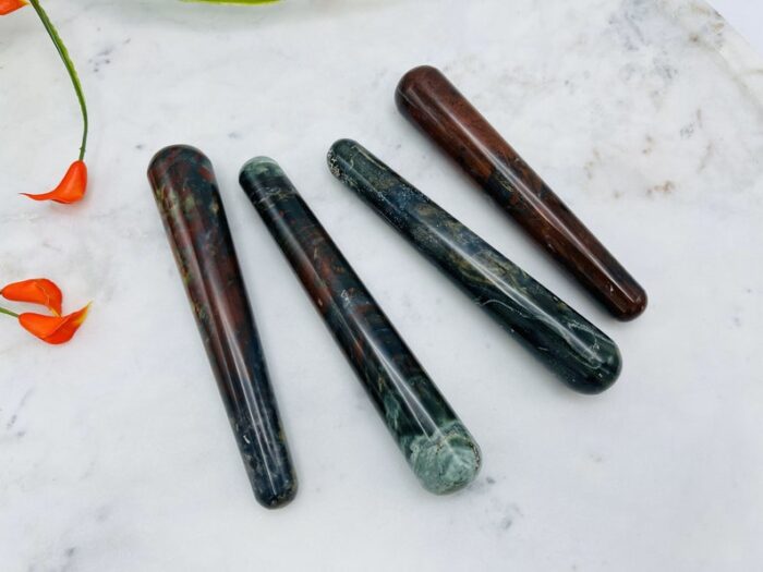 6" Bloodstone Crystal Massage Wand, Hand Polish Heliotrope Stone, Bloodstone Jasper Wand