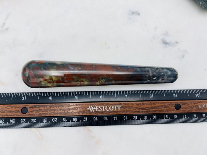 6" Bloodstone Crystal Massage Wand, Hand Polish Heliotrope Stone, Bloodstone Jasper Wand