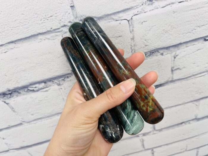 6" Bloodstone Crystal Massage Wand, Hand Polish Heliotrope Stone, Bloodstone Jasper Wand