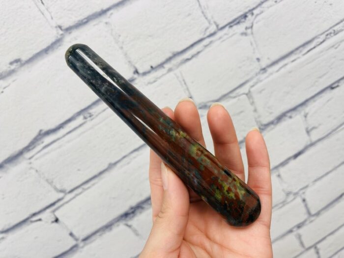 6" Bloodstone Crystal Massage Wand, Hand Polish Heliotrope Stone, Bloodstone Jasper Wand