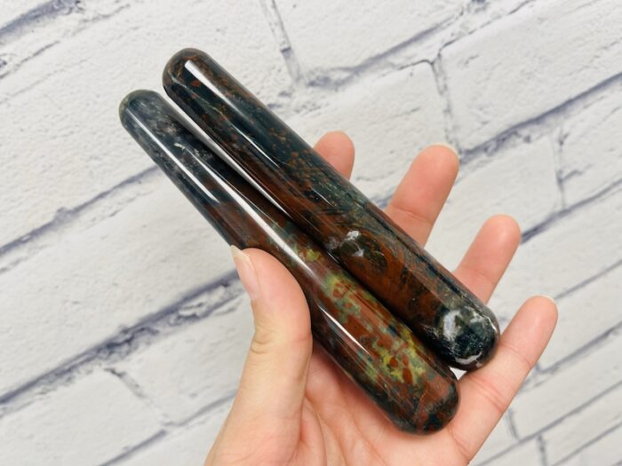 6" Bloodstone Crystal Massage Wand, Hand Polish Heliotrope Stone, Bloodstone Jasper Wand