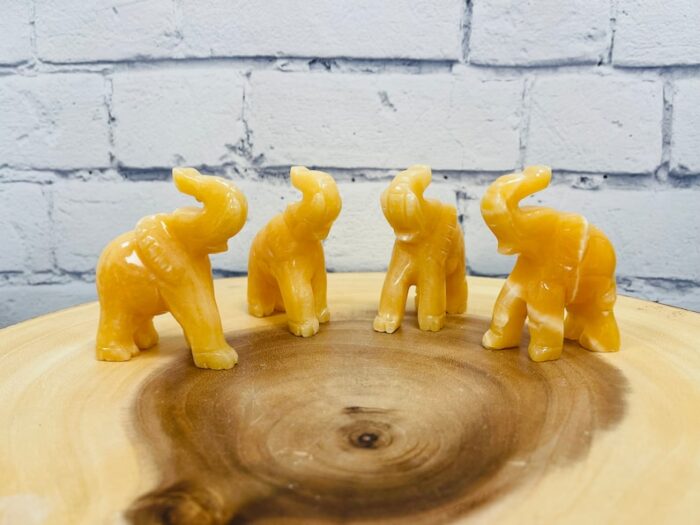 Orange Calcite Elephant Figurine, Yellow Calcite Animal Caving, Sacred Animal 3 inch