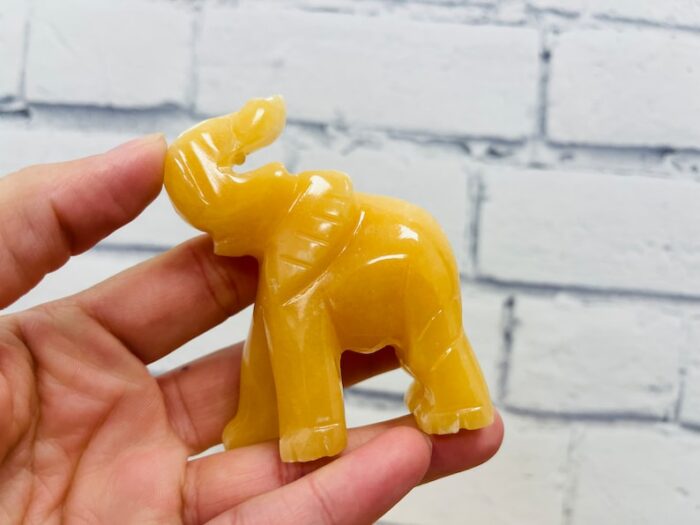 Orange Calcite Elephant Figurine, Yellow Calcite Animal Caving, Sacred Animal 3 inch