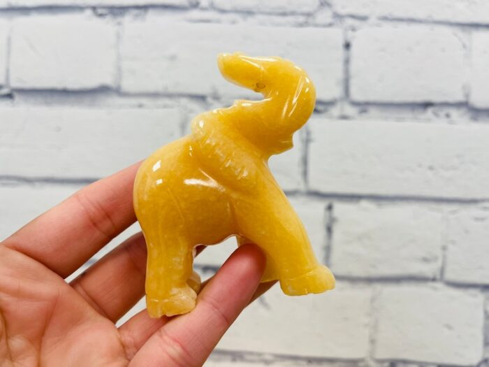 Orange Calcite Elephant Figurine, Yellow Calcite Animal Caving, Sacred Animal 3 inch