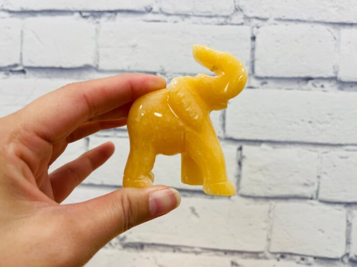 Orange Calcite Elephant Figurine, Yellow Calcite Animal Caving, Sacred Animal 3 inch