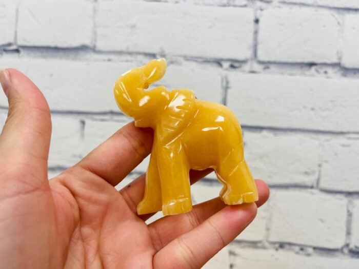 Orange Calcite Elephant Figurine, Yellow Calcite Animal Caving, Sacred Animal 3 inch