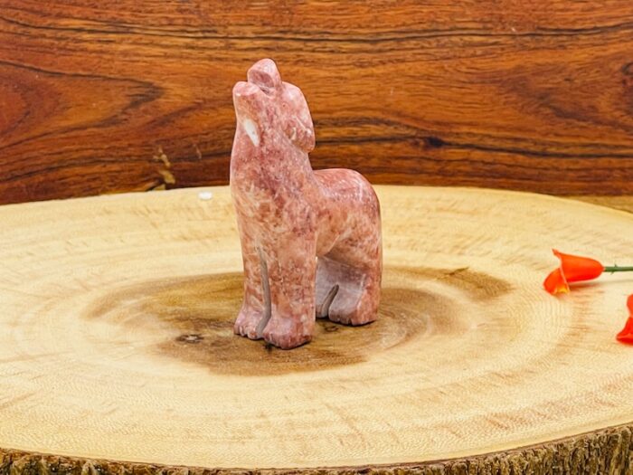 Strawberry Pink Onyx Howling Wolf Figurine, Crystal Carving Standing Statuette, Reiki Metaphysical Healing Crystal, Sacred Animal 3 Inch