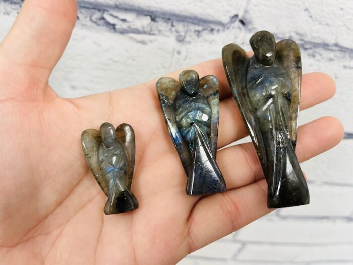 Labradorite Crystal Angel Figurine, Standing Statuette. 1 , 2 & 3 Inch