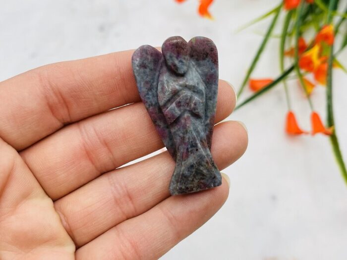 Ruby Kyanite Angel Figurine, Ruby in Kyanite Standing Statuette, 1, 2 ,3 Inch