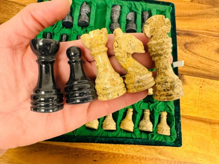 Marble Chess Set, Chess Board with Hand Carved Chess Pieces & Fancy Velvet Gift Box, 12 x 12 inch