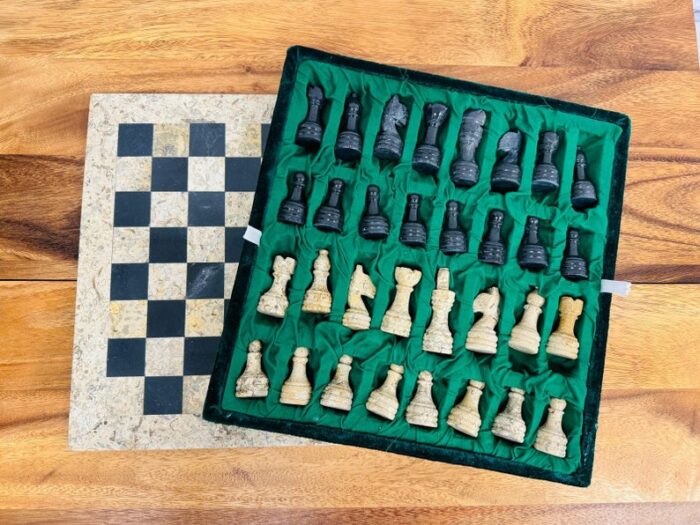 Marble Chess Set, Chess Board with Hand Carved Chess Pieces & Fancy Velvet Gift Box, 12 x 12 inch