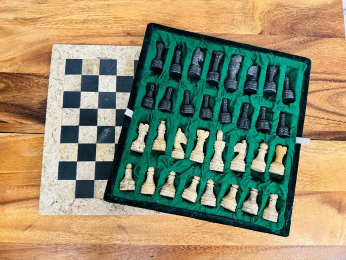 Marble Chess Set, Chess Board with Hand Carved Chess Pieces & Fancy Velvet Gift Box, 12 x 12 inch