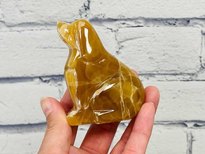 Honey Calcite Puppy Figurine, Honey Citrine Calcite Crystal Dog, Standing Statuette, Healing Crystal, Sacred Animal, 3 inch