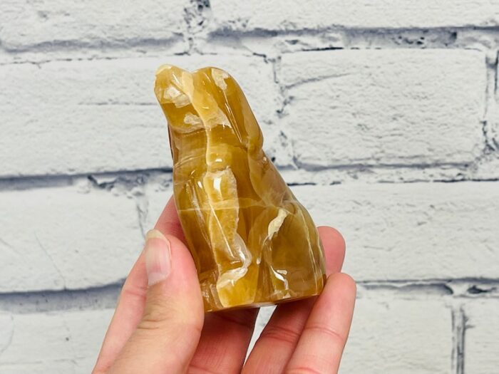 Honey Calcite Puppy Figurine, Honey Citrine Calcite Crystal Dog, Standing Statuette, Healing Crystal, Sacred Animal, 3 inch