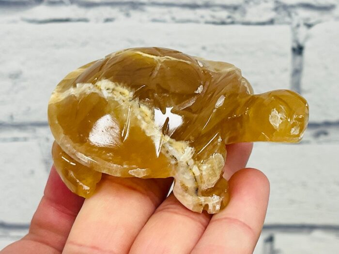 Honey Calcite Turtle Figurine, Crystal Carving Turtle, Standing Statuette, Sacred Animal, 3 inch