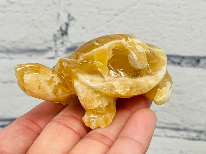 Honey Calcite Turtle Figurine, Crystal Carving Turtle, Standing Statuette, Sacred Animal, 3 inch