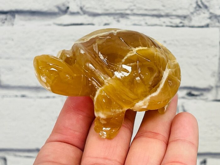 Honey Calcite Turtle Figurine, Crystal Carving Turtle, Standing Statuette, Sacred Animal, 3 inch