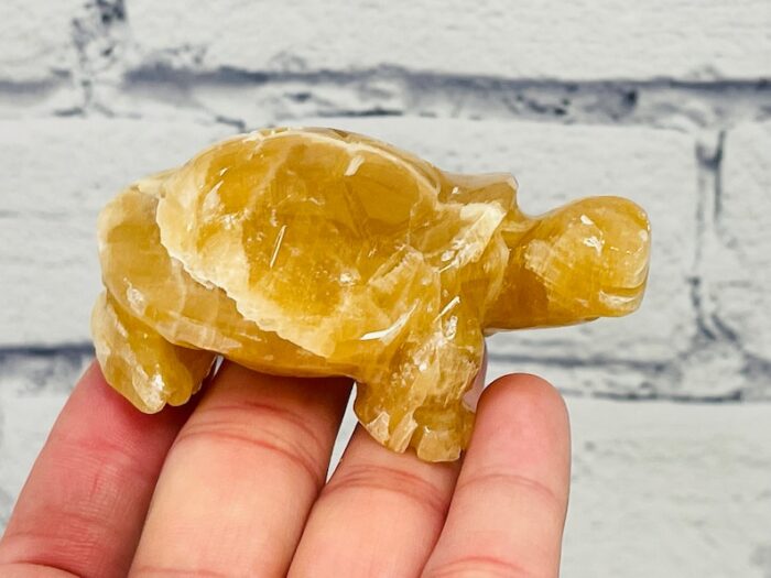 Honey Calcite Turtle Figurine, Crystal Carving Turtle, Standing Statuette, Sacred Animal, 3 inch