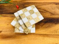 Marble Coaster Set of 4, Graphic Design Chequered Beermat, 4 x 4 Inch , Detergent Safe & Easy to Clean