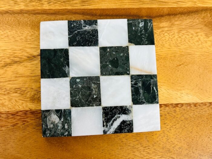 Marble Coaster Set of 4, Graphic Design Chequered Beermat, 4 x 4 Inch , Detergent Safe & Easy to Clean