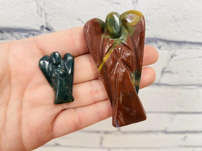 Bloodstone Jasper Angel Figurine, Heliotrope Stone Angel Statue, 1, 2 & 3 Inch