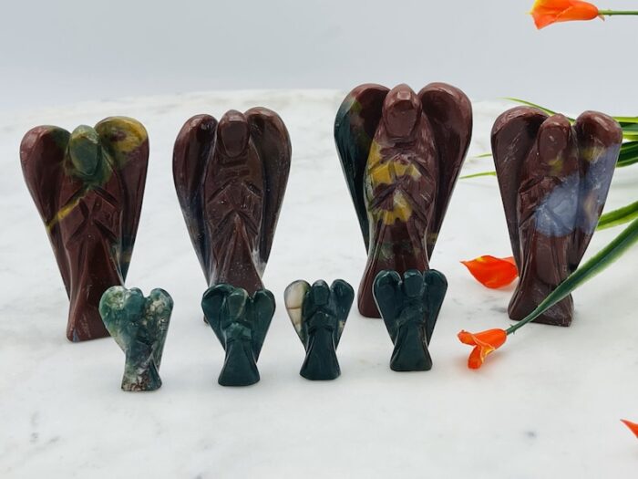 Bloodstone Jasper Angel Figurine, Heliotrope Stone Angel Statue, 1, 2 & 3 Inch