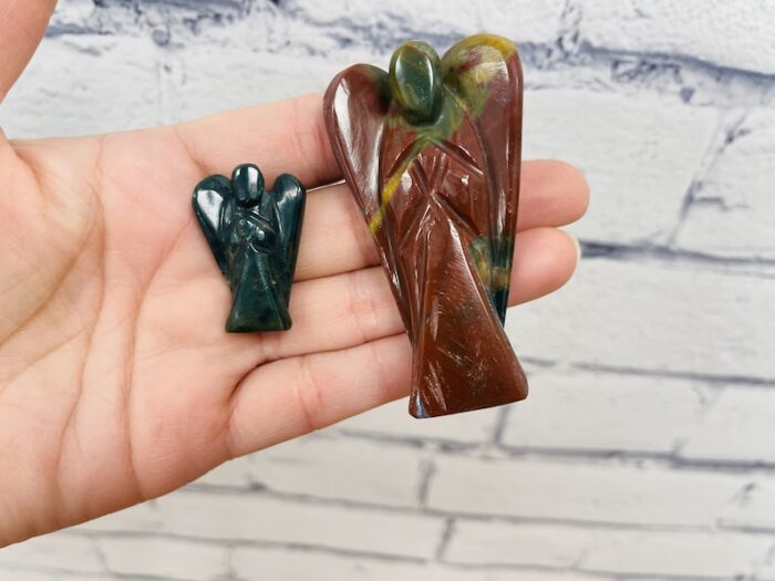 Bloodstone Jasper Angel Figurine, Heliotrope Stone Angel Statue, 1, 2 & 3 Inch