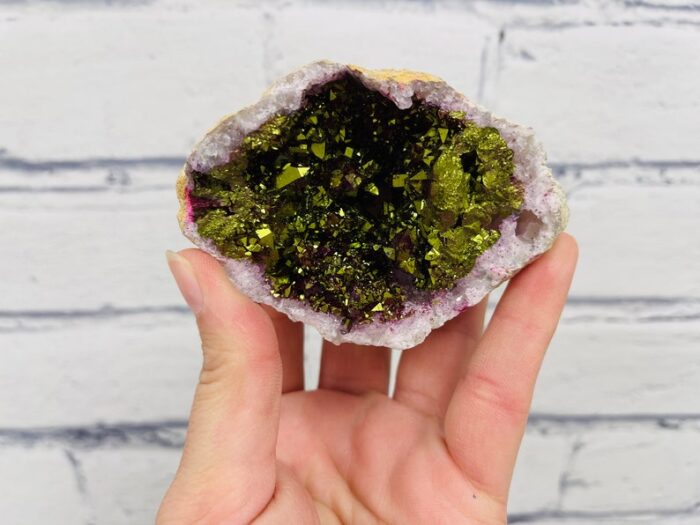 Dyed Crystal Quartz Geode, Sparkly Green Rock Cluster Geode, Quartz In Rock Formation, Pick your Size