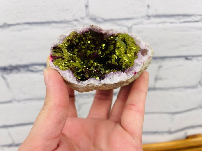 Dyed Crystal Quartz Geode, Sparkly Green Rock Cluster Geode, Quartz In Rock Formation, Pick your Size