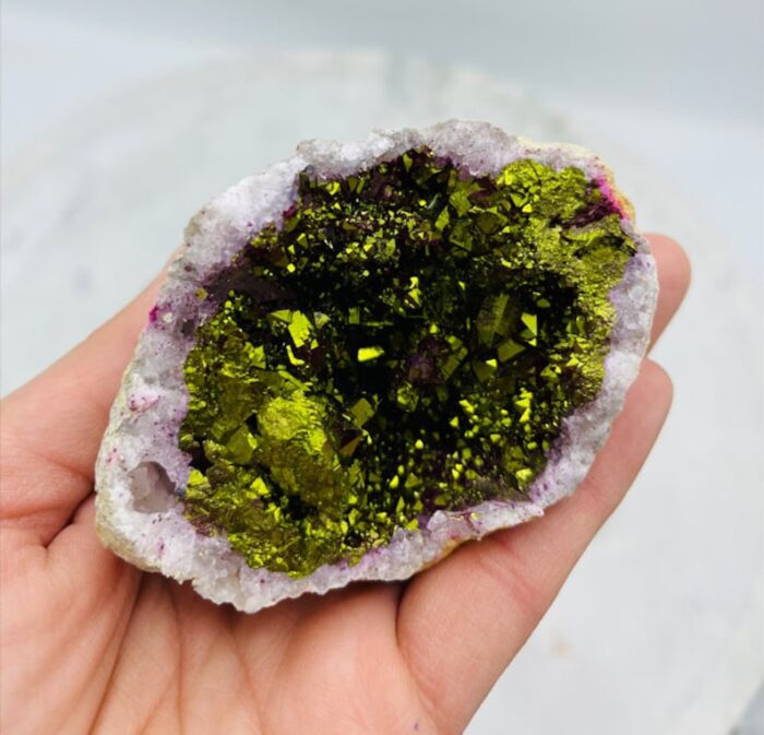 Dyed Crystal Quartz Geode, Sparkly Green Rock Cluster Geode, Quartz In Rock Formation, Pick your Size