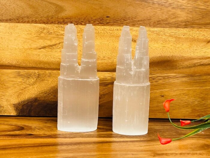 Polished Selenite Crystal Skyscraper Twin Towers, Selenite Healing Crystal Iceberg, 4 inch & 8 inch