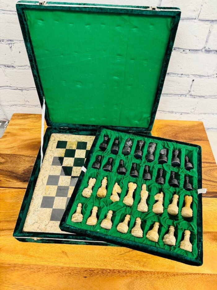 Marble Chess Set, Chess Board with Hand Carved Chess Pieces & Fancy Velvet Gift Box, 12 x 12 inch