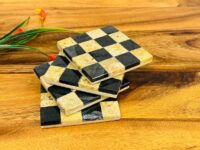 Marble Coaster Set of 4, Graphic Design Chequered Beermat, 4 x 4 Inch , Detergent Safe & Easy to Clean