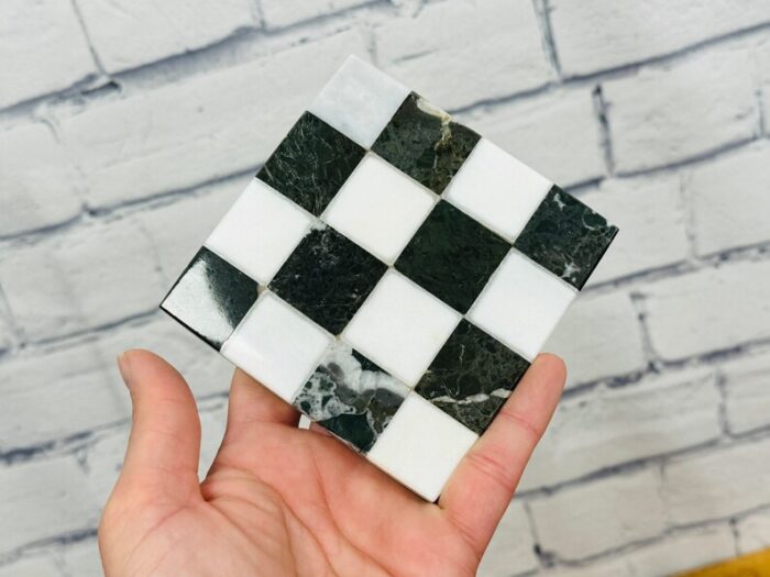 Marble Coaster Set of 4, Graphic Design Chequered Beermat, 4 x 4 Inch , Detergent Safe & Easy to Clean